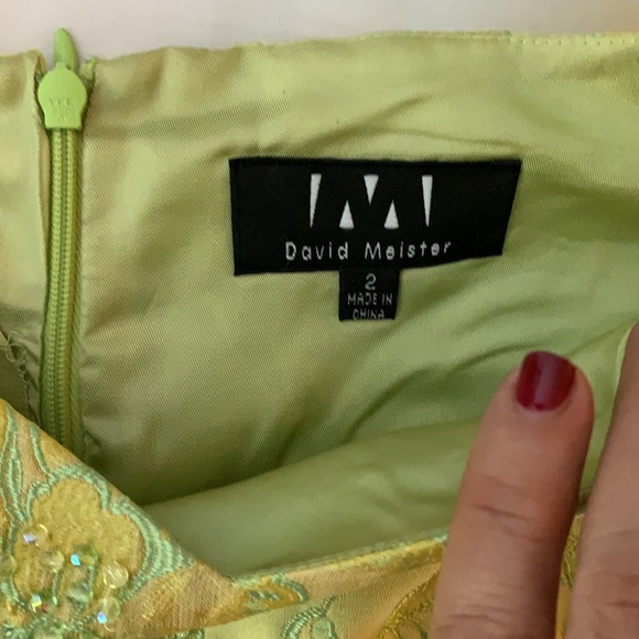 DAVID MEISTER size 2 chartreuse green embroidered dress in excellent condition - Picture 4 of 8